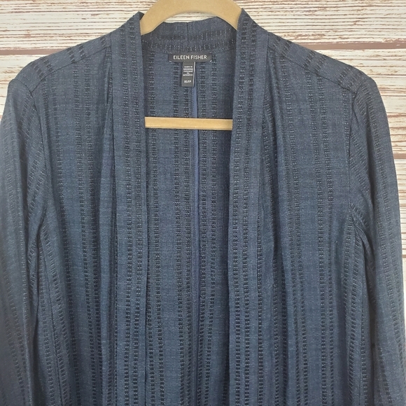 Eileen Fisher Womens XS Navy Blue "Indigo" Textured Stripe Linen Jacket - Picture 2 of 9